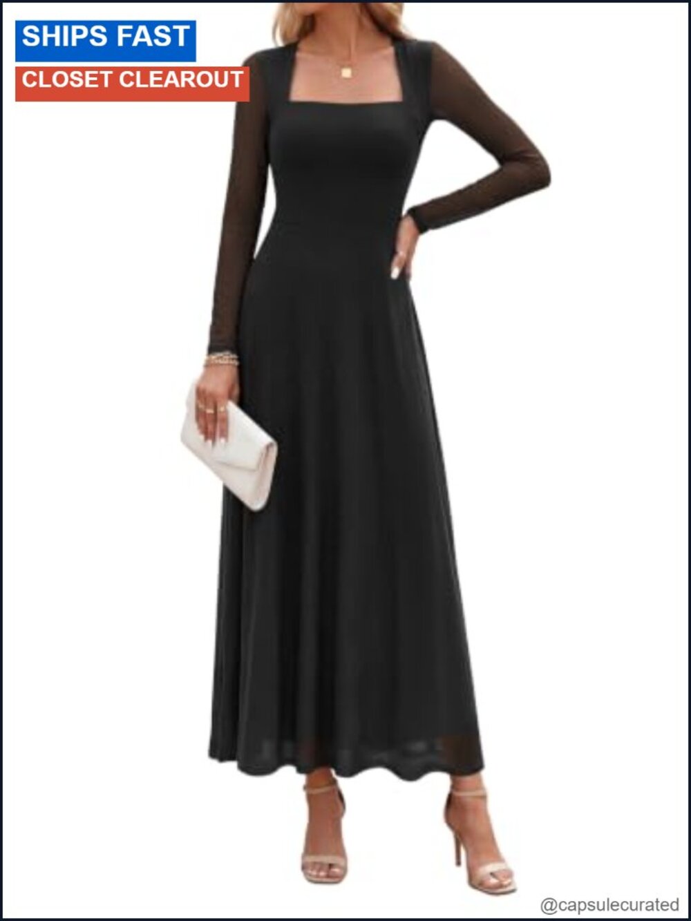 Women's Flowy Maxi Mesh Long Sleeve Cocktail Wedding Guest Dress